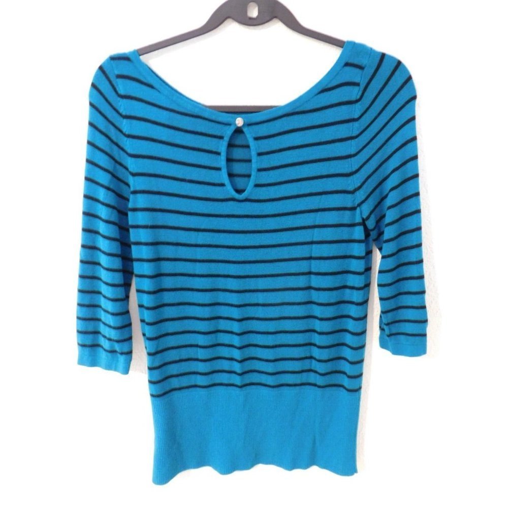 White House Black Market Womens Sweater S Teal Black 3/4 sleeve